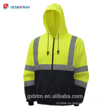 Venta al por mayor ANSI clase 3 de alta calidad de dos tonos chaqueta de seguridad inferior negro Amarillo alta visibilidad sudaderas con capucha